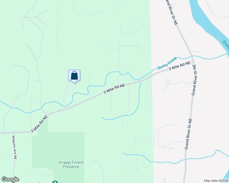 map of restaurants, bars, coffee shops, grocery stores, and more near 4532 3 Mile Road Northeast in Grand Rapids