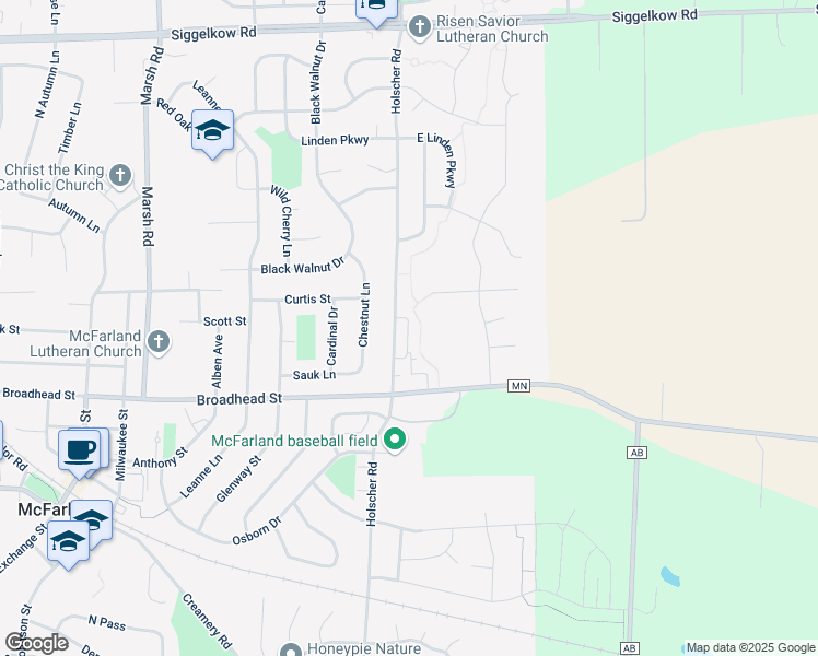 map of restaurants, bars, coffee shops, grocery stores, and more near 5509 Prairie Place Drive in McFarland