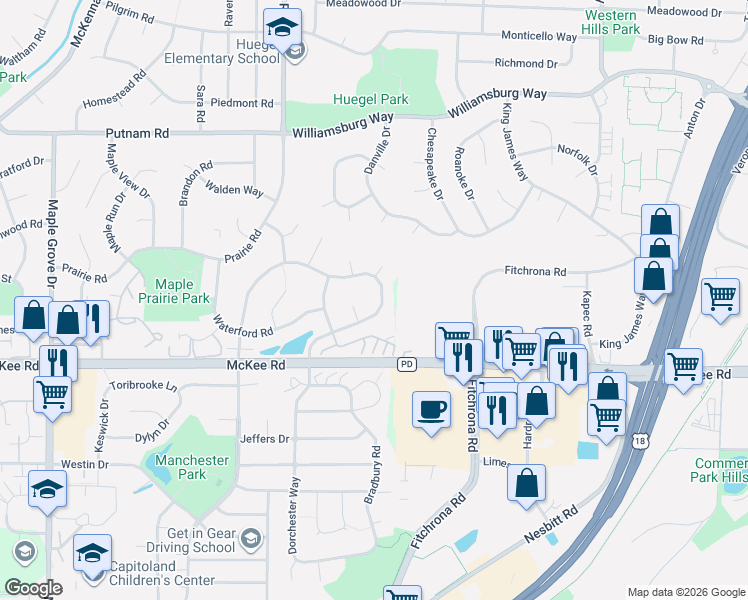 map of restaurants, bars, coffee shops, grocery stores, and more near 3050 Dorchester Way in Madison