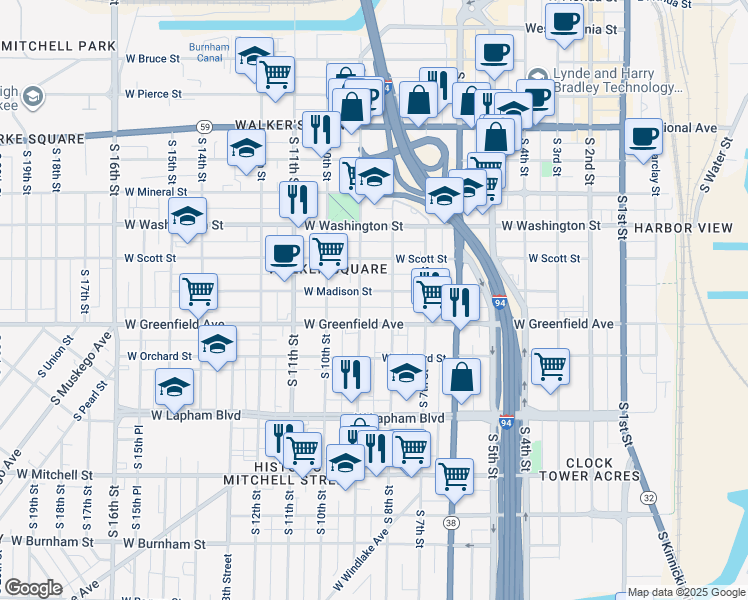 map of restaurants, bars, coffee shops, grocery stores, and more near 1226 South 9th Street in Milwaukee