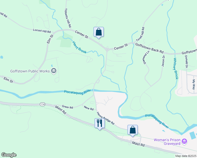 map of restaurants, bars, coffee shops, grocery stores, and more near 106 Henry Bridge Road in Goffstown