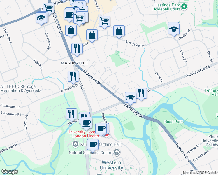 map of restaurants, bars, coffee shops, grocery stores, and more near 1500 Richmond Street in London