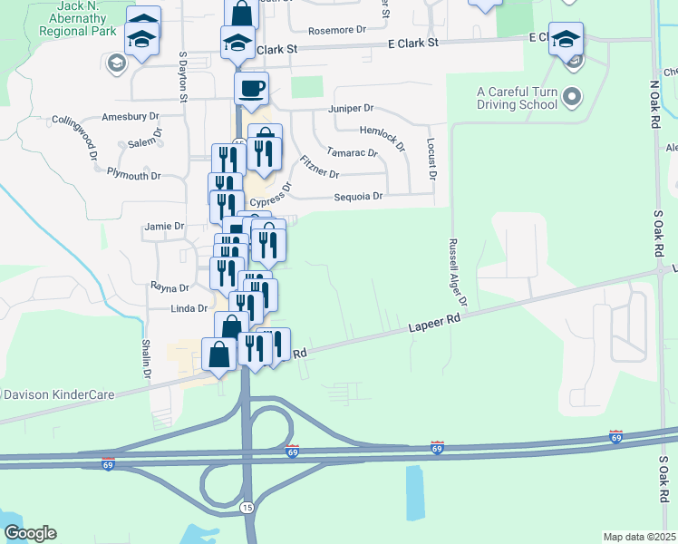 map of restaurants, bars, coffee shops, grocery stores, and more near 10137 Lapeer Road in Davison