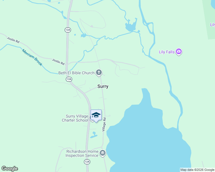 map of restaurants, bars, coffee shops, grocery stores, and more near 14 Village Road in Surry
