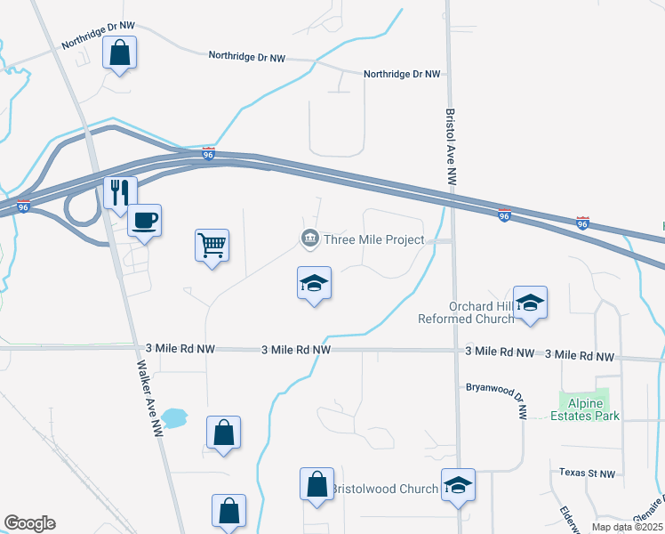map of restaurants, bars, coffee shops, grocery stores, and more near 1797 Bristol Ridge Drive in Grand Rapids