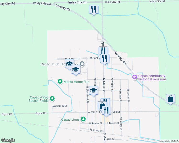 map of restaurants, bars, coffee shops, grocery stores, and more near 535 North Neeper Street in Capac