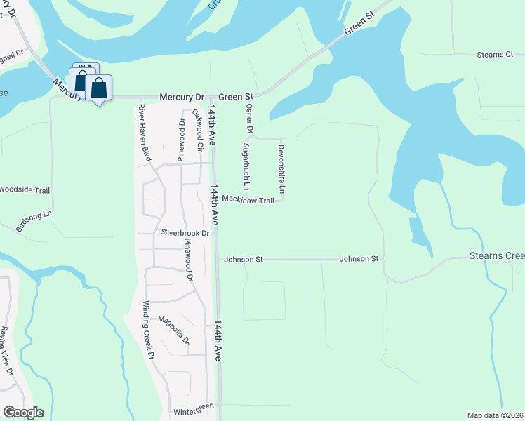 map of restaurants, bars, coffee shops, grocery stores, and more near 14282 Mackinaw Trail in Grand Haven