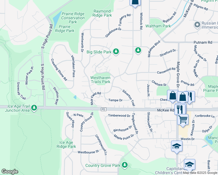 map of restaurants, bars, coffee shops, grocery stores, and more near 10 Bahr Circle in Madison