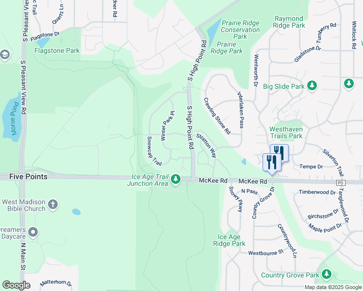 map of restaurants, bars, coffee shops, grocery stores, and more near 7817 Stratton Way in Madison