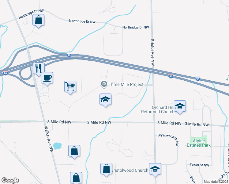 map of restaurants, bars, coffee shops, grocery stores, and more near 1797 Bristol Ridge Drive in Grand Rapids