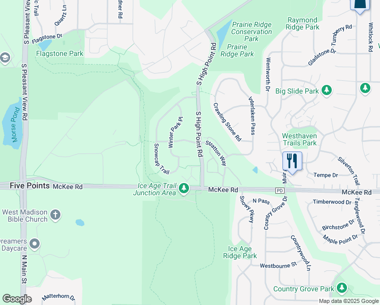 map of restaurants, bars, coffee shops, grocery stores, and more near 7817 Stratton Way in Madison