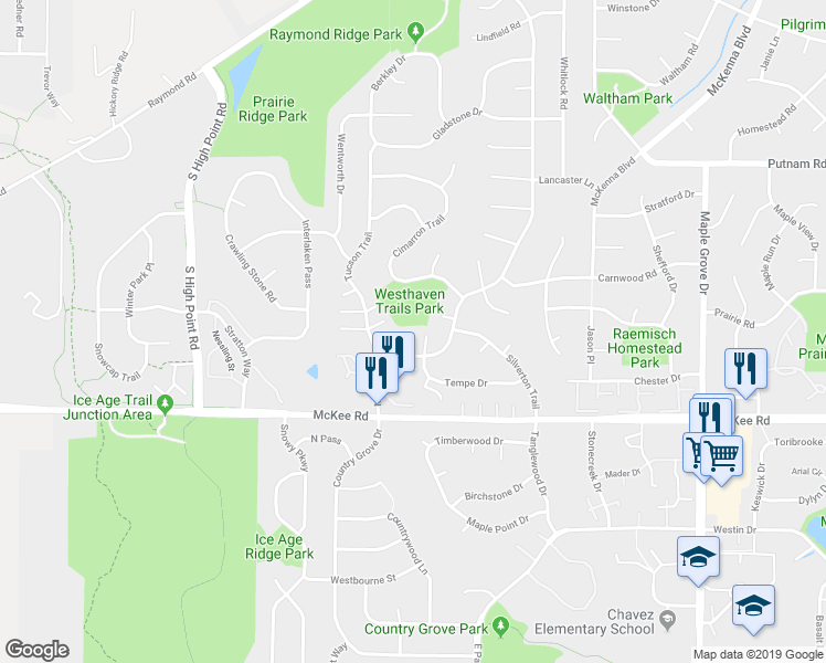 map of restaurants, bars, coffee shops, grocery stores, and more near 9 San Antonio Court in Madison