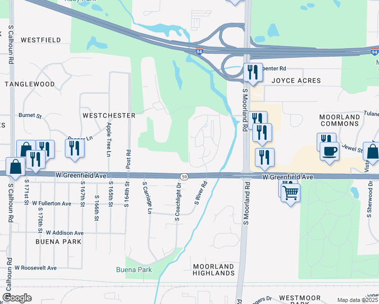 map of restaurants, bars, coffee shops, grocery stores, and more near 1292 Dover Place in Brookfield