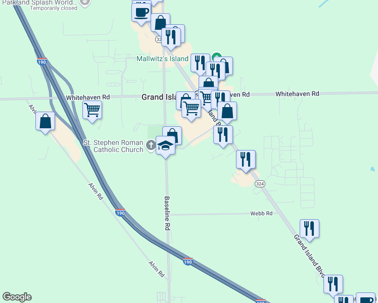map of restaurants, bars, coffee shops, grocery stores, and more near 130 Sandywood Circle in Erie County