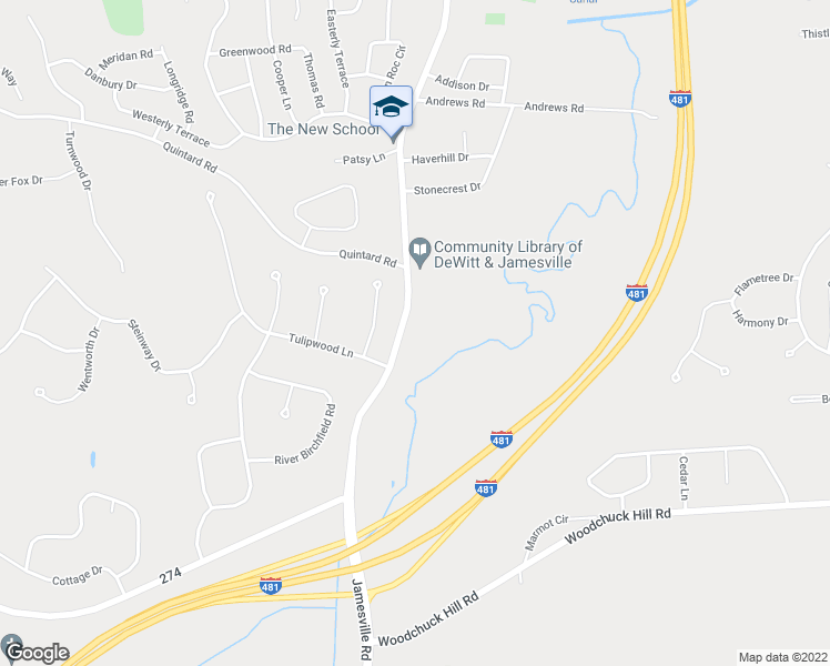 map of restaurants, bars, coffee shops, grocery stores, and more near 5104 Jamesville Rd in Jamesville