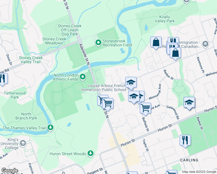 map of restaurants, bars, coffee shops, grocery stores, and more near 654 Kipps Lane in London