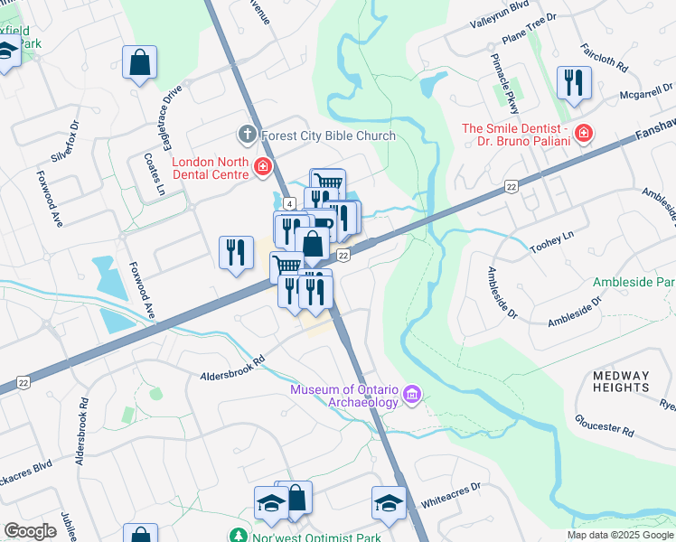 map of restaurants, bars, coffee shops, grocery stores, and more near 1806 Attawandaron Road in London