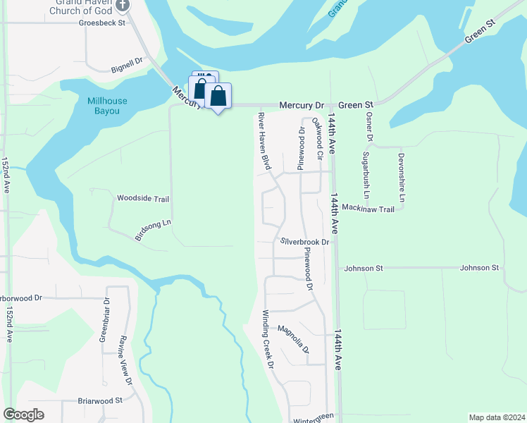 map of restaurants, bars, coffee shops, grocery stores, and more near 13670 Bluewater Cove in Grand Haven
