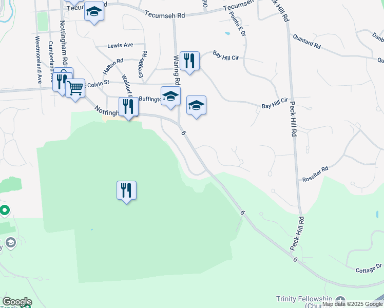 map of restaurants, bars, coffee shops, grocery stores, and more near 17 Drumlins Terrace in Syracuse