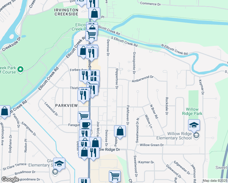 map of restaurants, bars, coffee shops, grocery stores, and more near 220 Peppertree Drive in Buffalo