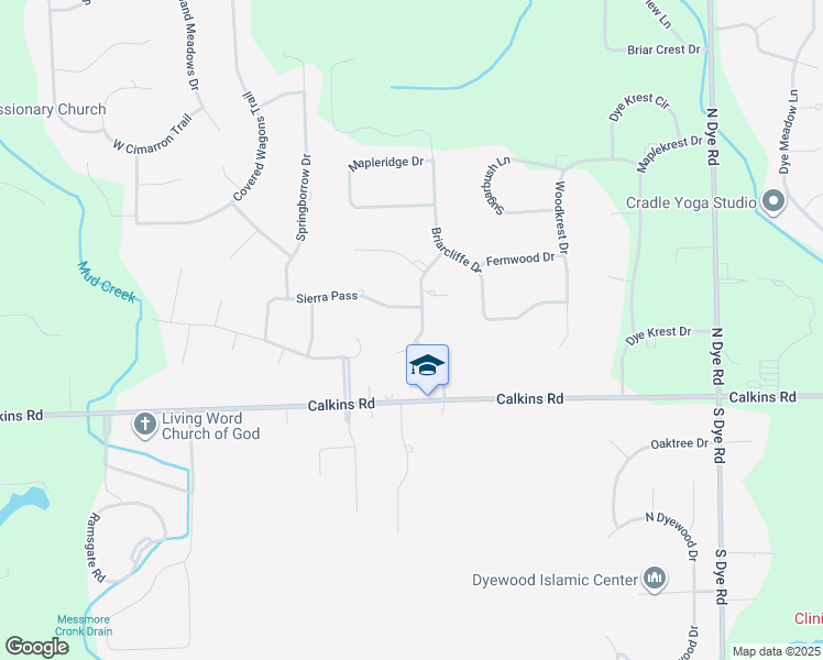 map of restaurants, bars, coffee shops, grocery stores, and more near 1097 Sandstone Pass in Flint