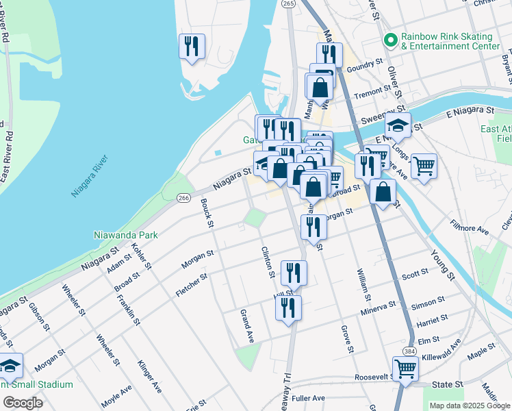 map of restaurants, bars, coffee shops, grocery stores, and more near 37 Clinton Street in Tonawanda