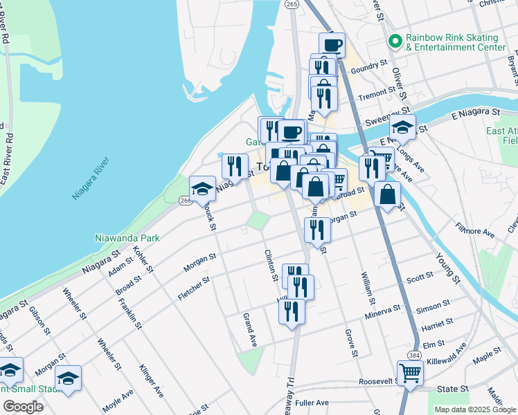 map of restaurants, bars, coffee shops, grocery stores, and more near 37 Clinton Street in Tonawanda