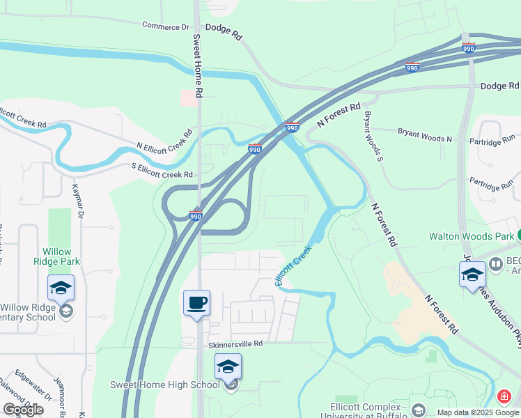 map of restaurants, bars, coffee shops, grocery stores, and more near Herron Drive in Buffalo