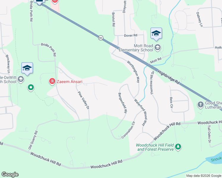map of restaurants, bars, coffee shops, grocery stores, and more near 7036 Highfield Road in Fayetteville