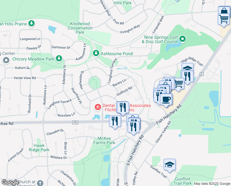 map of restaurants, bars, coffee shops, grocery stores, and more near 3011 Purdy Station Road in Fitchburg