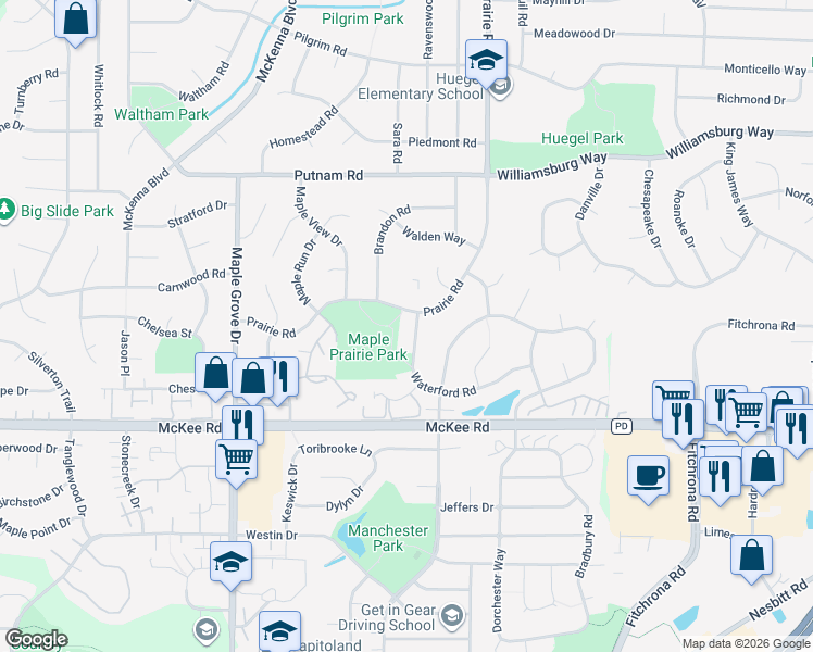 map of restaurants, bars, coffee shops, grocery stores, and more near 6334 Waterford Road in Madison