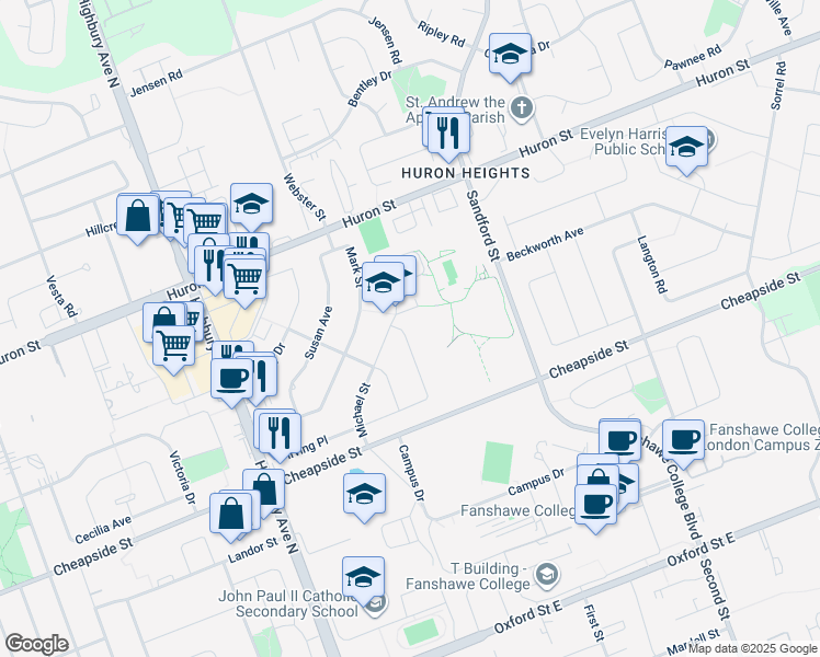map of restaurants, bars, coffee shops, grocery stores, and more near 229 Irving Place in London