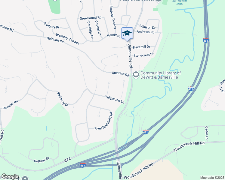 map of restaurants, bars, coffee shops, grocery stores, and more near 5104 Hardstone Rd in Jamesville