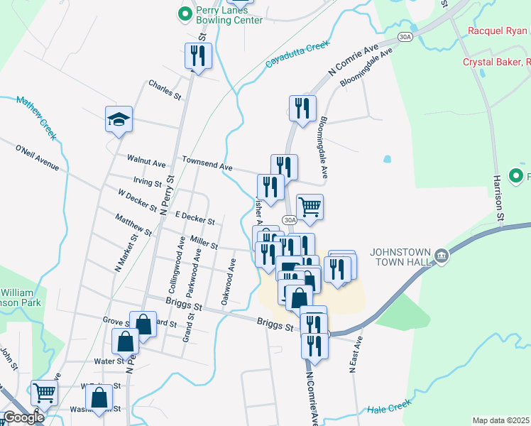 map of restaurants, bars, coffee shops, grocery stores, and more near 285 North Comrie Avenue in Johnstown