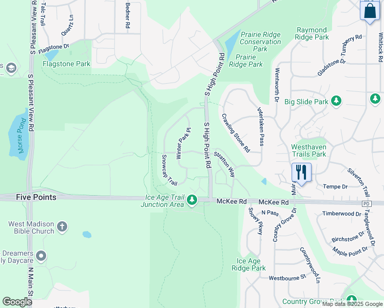 map of restaurants, bars, coffee shops, grocery stores, and more near 7817 Stratton Way in Madison