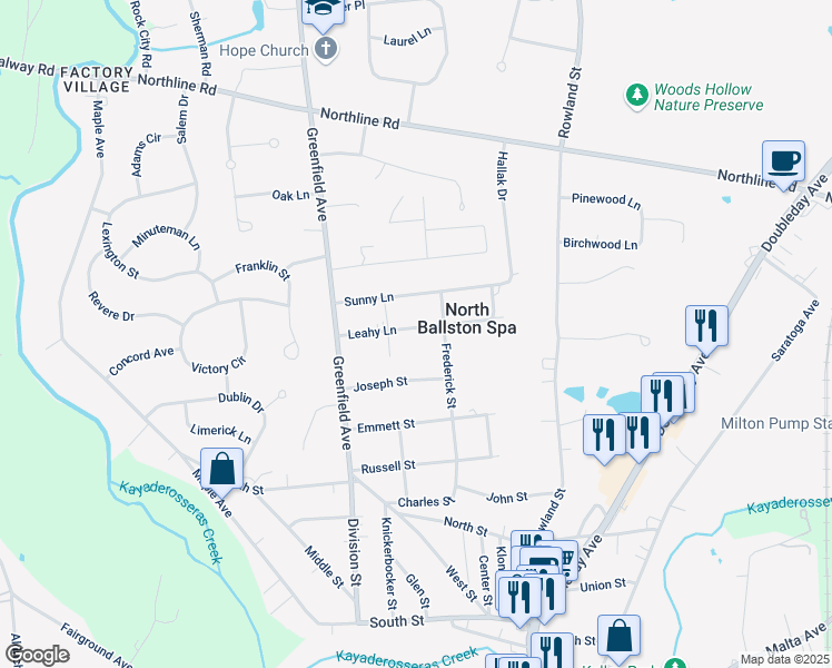 map of restaurants, bars, coffee shops, grocery stores, and more near 522 Leahy Lane in Ballston Spa