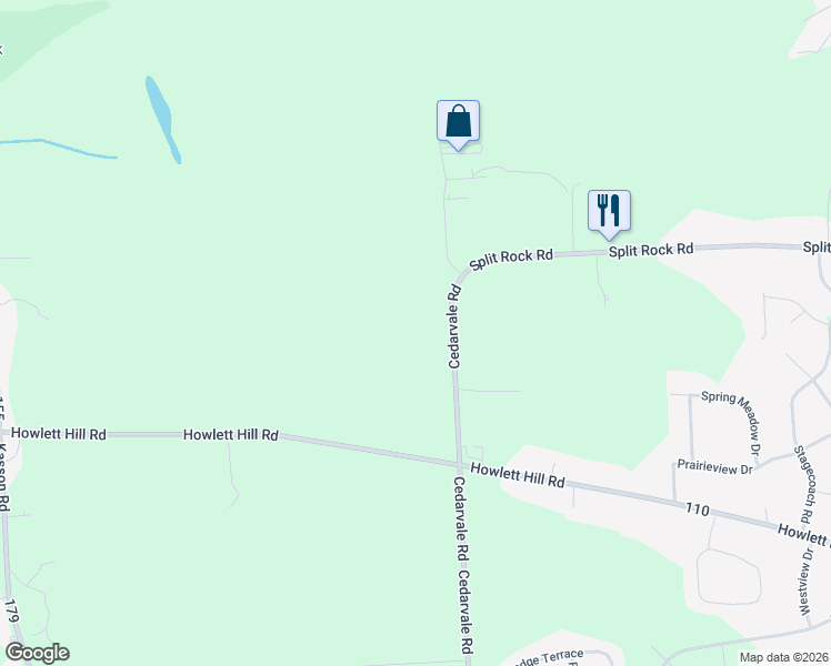 map of restaurants, bars, coffee shops, grocery stores, and more near 5113 Cedarvale Road in Camillus