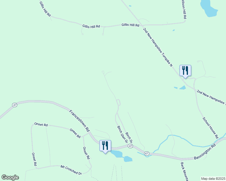 map of restaurants, bars, coffee shops, grocery stores, and more near Birch Glen Drive in Bennington