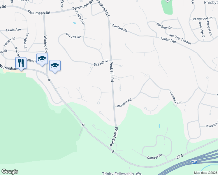 map of restaurants, bars, coffee shops, grocery stores, and more near 6200 Applecross Road in Jamesville