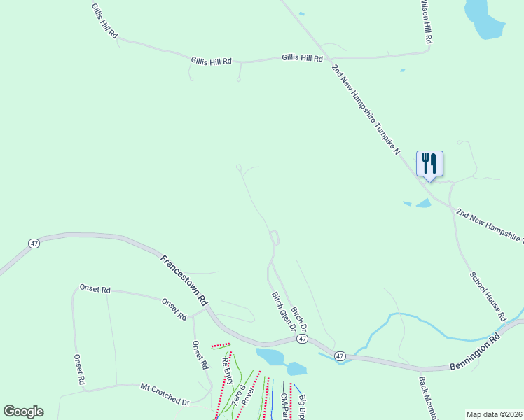 map of restaurants, bars, coffee shops, grocery stores, and more near Birch Glen Drive in Bennington