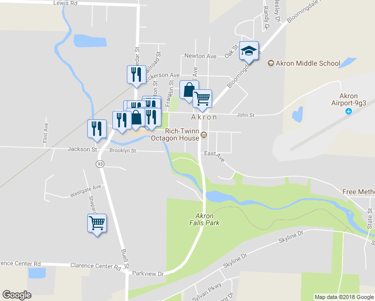 map of restaurants, bars, coffee shops, grocery stores, and more near 14 Hart Street in Akron