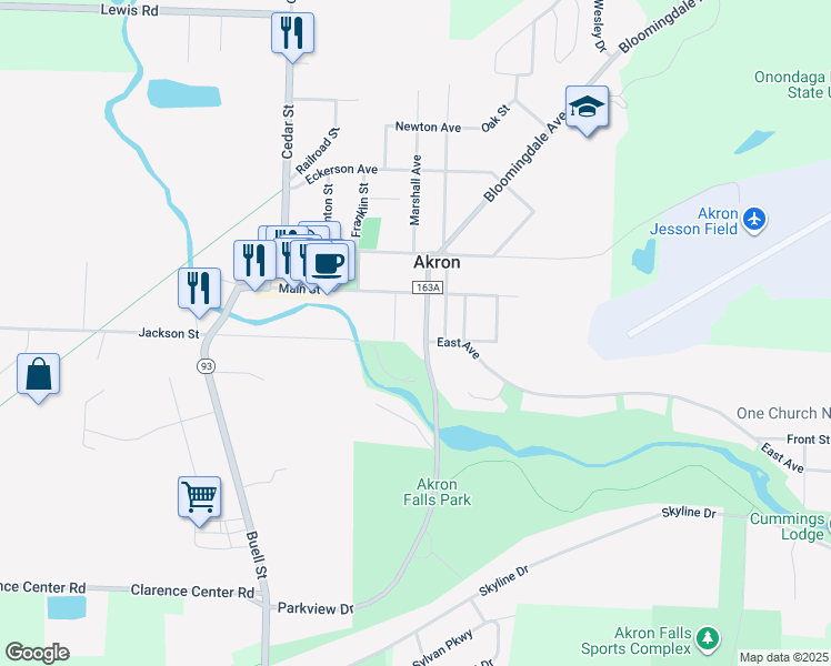 map of restaurants, bars, coffee shops, grocery stores, and more near 14 Hart Street in Akron