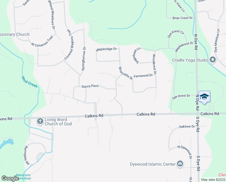 map of restaurants, bars, coffee shops, grocery stores, and more near 1097 Sandstone Pass in Flint