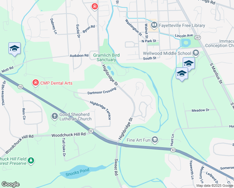 map of restaurants, bars, coffee shops, grocery stores, and more near 5125 Highbridge Street in Fayetteville