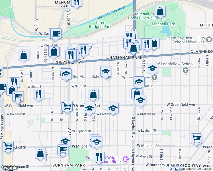 map of restaurants, bars, coffee shops, grocery stores, and more near 1220 South 31st Street in Milwaukee