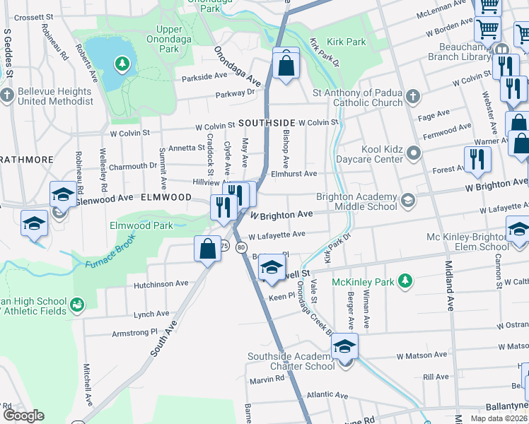 map of restaurants, bars, coffee shops, grocery stores, and more near 944 West Lafayette Avenue in Syracuse