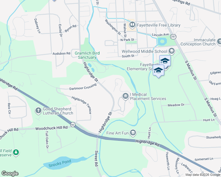 map of restaurants, bars, coffee shops, grocery stores, and more near 5110 Highbridge Street in Fayetteville