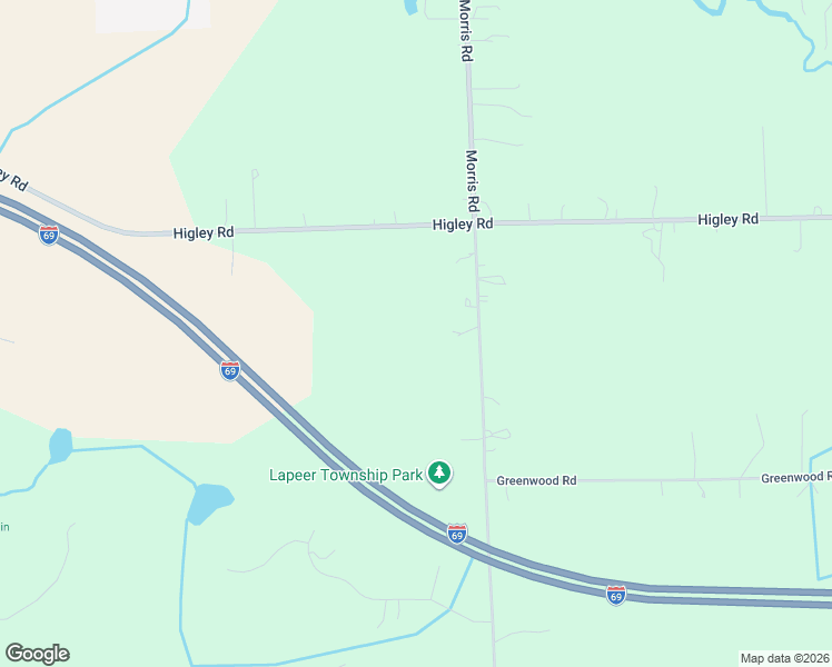 map of restaurants, bars, coffee shops, grocery stores, and more near 1346 Morris Road in Lapeer