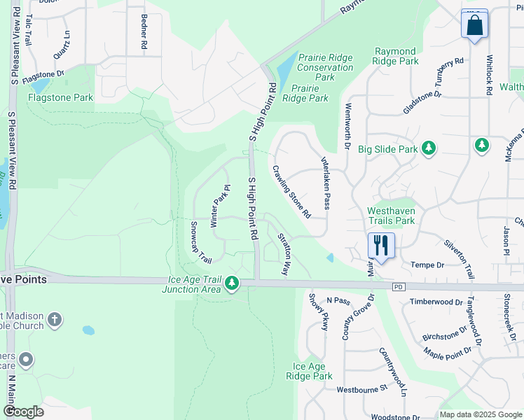 map of restaurants, bars, coffee shops, grocery stores, and more near 3001 Stratton Way in Madison