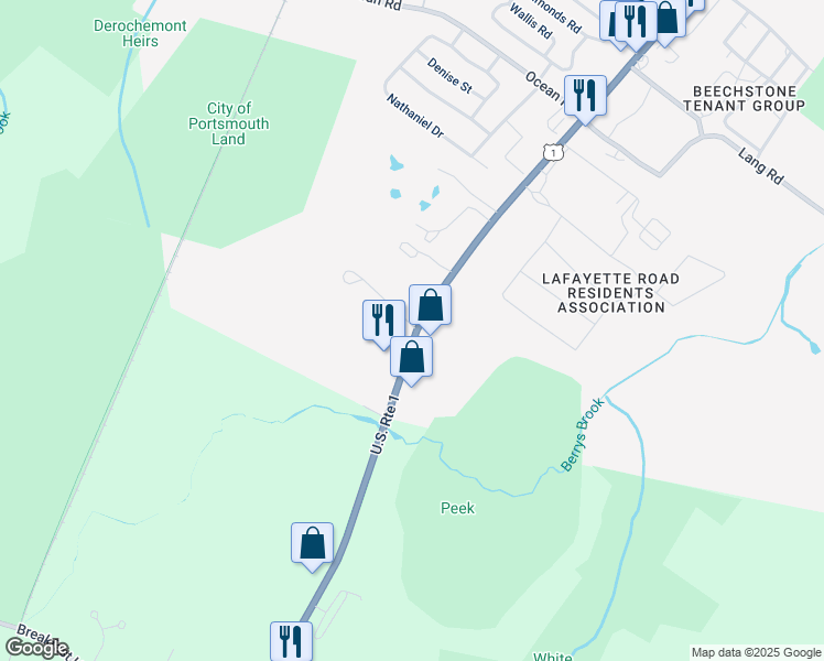 map of restaurants, bars, coffee shops, grocery stores, and more near 3518 Lafayette Road in Portsmouth